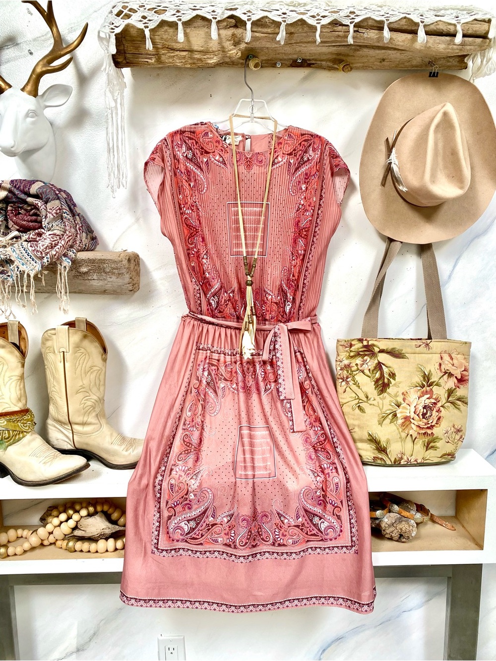 Made in Canada boho paisley dress w hippy shabby chic cottagecore vibe